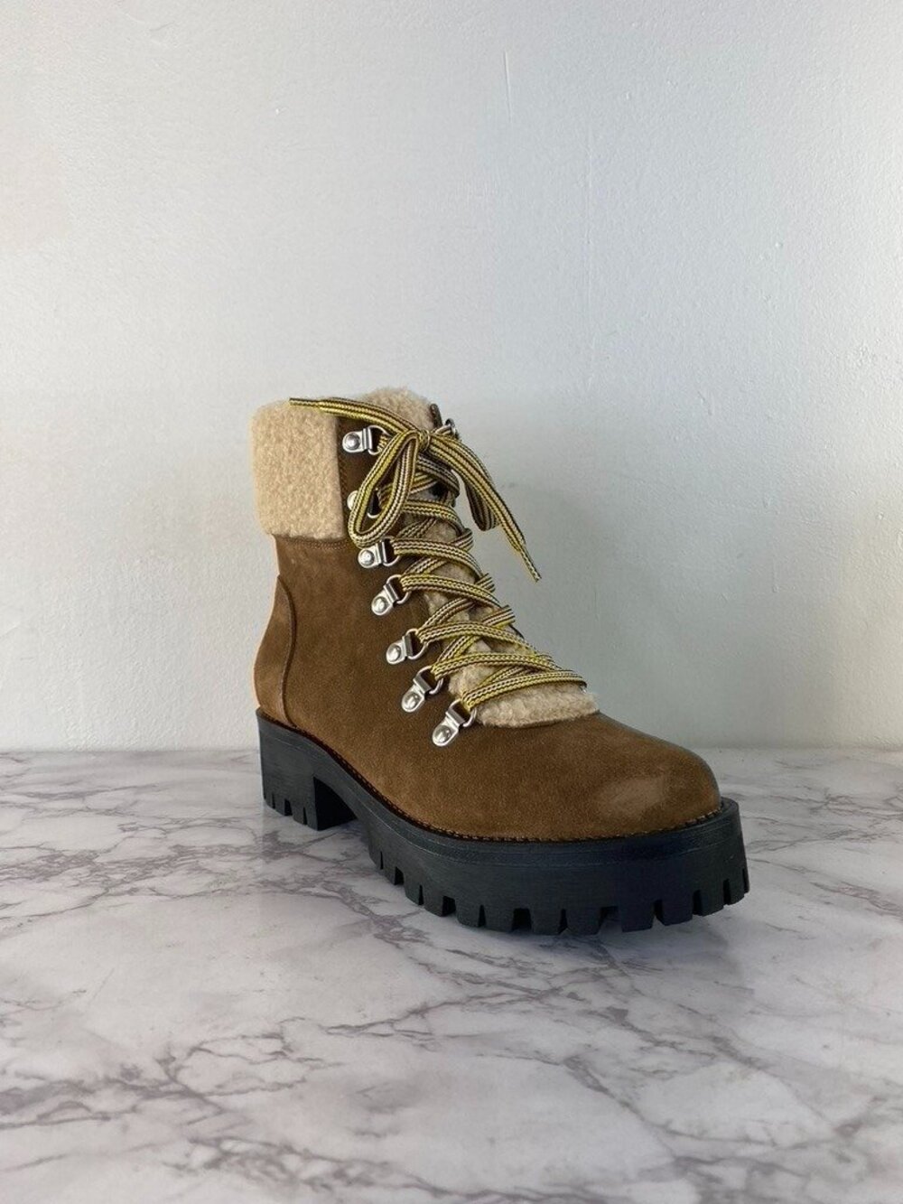 Steve Madden Women's Aniko Faux Suede Lace Up Ankle Boots 7.5 Chestnut Suede